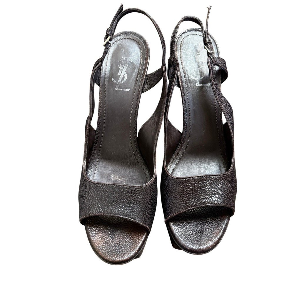Yves Saint Laurent Tribute Platform Sandals Textured Leather Stiletto Heel 41 - Picture 3 of 13